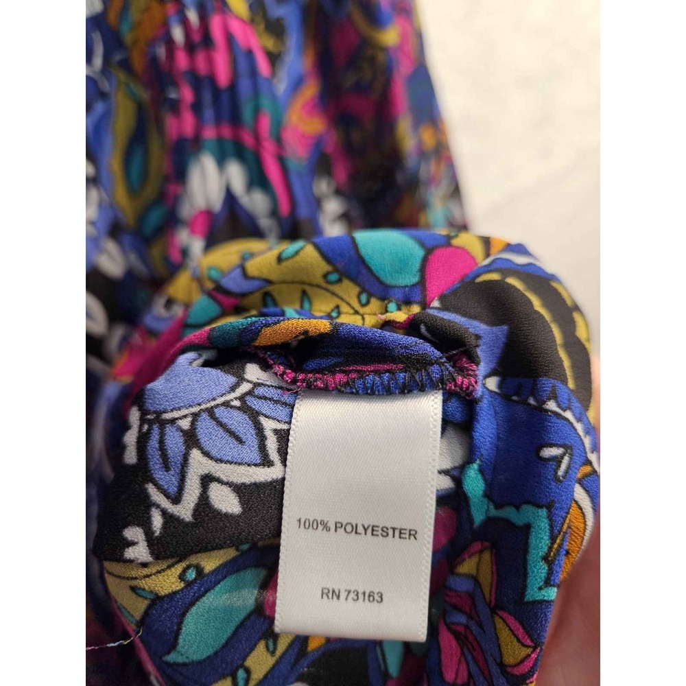 Melissa Paige Sz PS Floral Pleated Layering Blouse Ruffle Neck Flowy Sleeve #558 - Picture 4 of 10